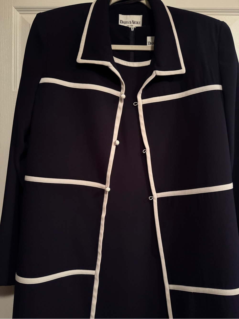 Danny & Nicole 2piece Navy Blue & White Sheath Midi Dress with Jacket - Picture 4 of 12